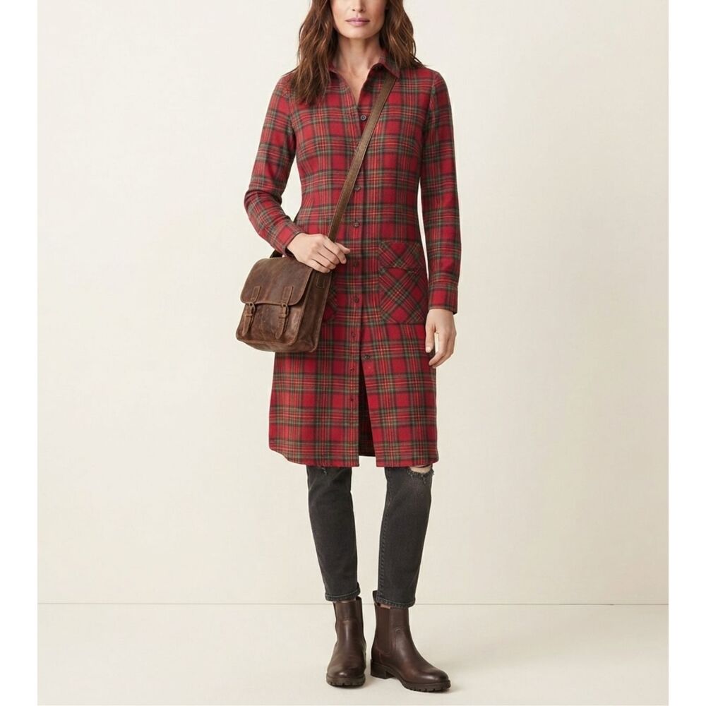 Pendleton Red Tartan Plaid Wool Button Front Mini Shirt Dress Pockets XS USA - Picture 6 of 9